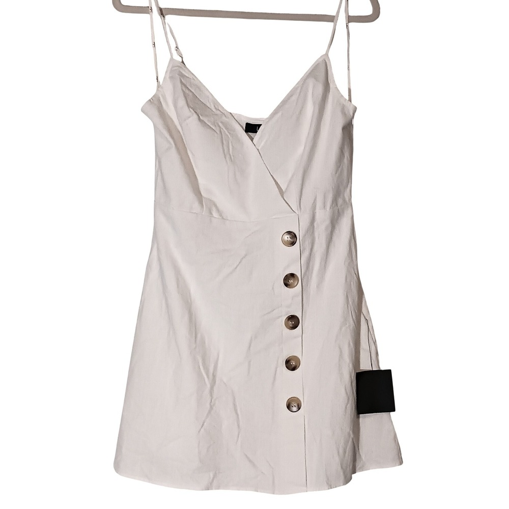 NEW‎ Lulus Sweet Breeze Ivory Surplice Button-Front Mini Dress Size M Cotton